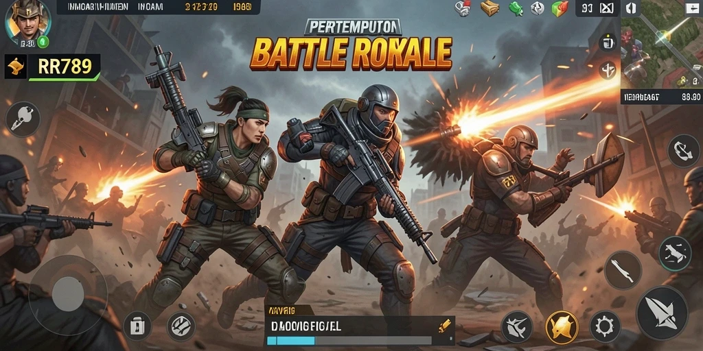 Screenshot gameplay RR789 menampilkan aksi Battle Royale yang mendebarkan.