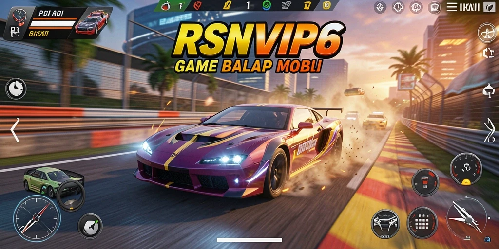 Tampilan gameplay seru di RSNVIP6 dengan mobil balap yang cepat.